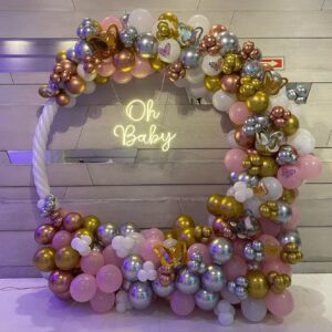 Modern Baby Shower Pink And Gold Balloon Arch
