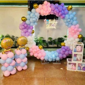 Neutral Pastel Baby Shower Decor With Balloon Arch