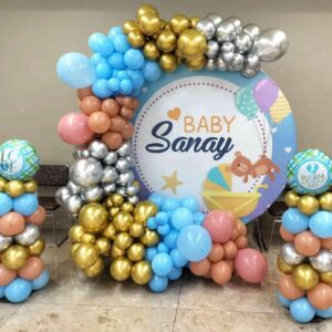 Welcome Baby Boy Blue And Gold Balloon Arch Decor