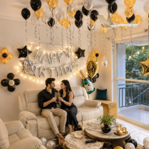 Balloon Decoration in living room for birthday Party