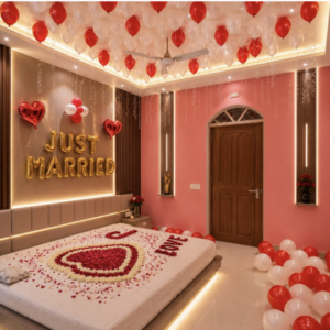 Balloon Decoration with rose petals on First Night