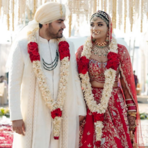 Rajnigandha and Red Rose Wedding Garland - Handcrafted Traditional Floral Haar