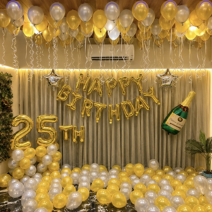 Yellow Balloon Decoration At Home for 25th Birthday Party