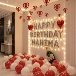 Romantic white and red theme Balloon Decoration for Birthday Surprise for her